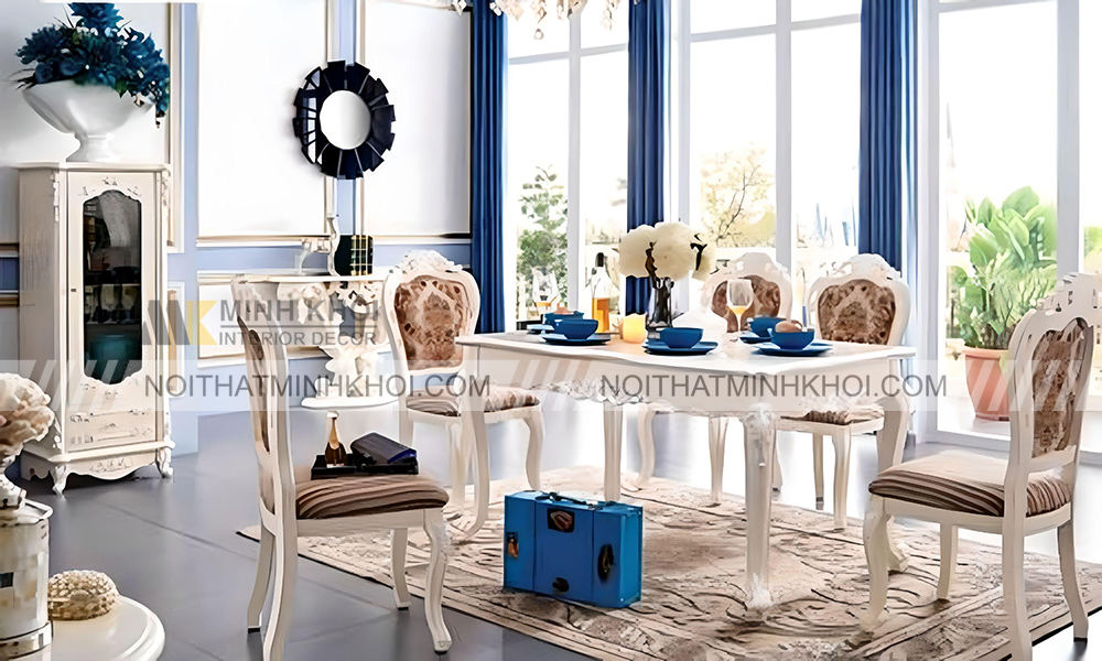 Ghế bàn ăn bọc da phong cách hoàng gia