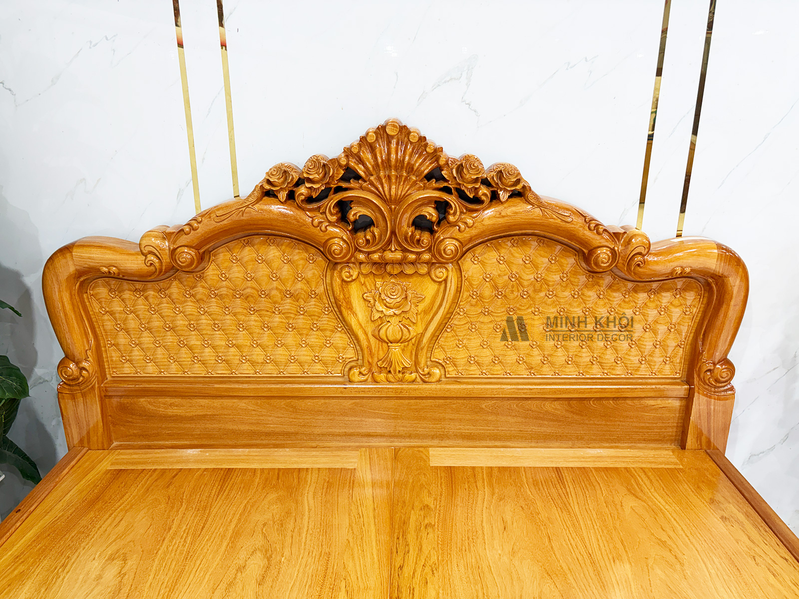 Giường Ngủ Gỗ Gõ Đỏ Hoa Mai Phối Hoa Hồng – GN960
