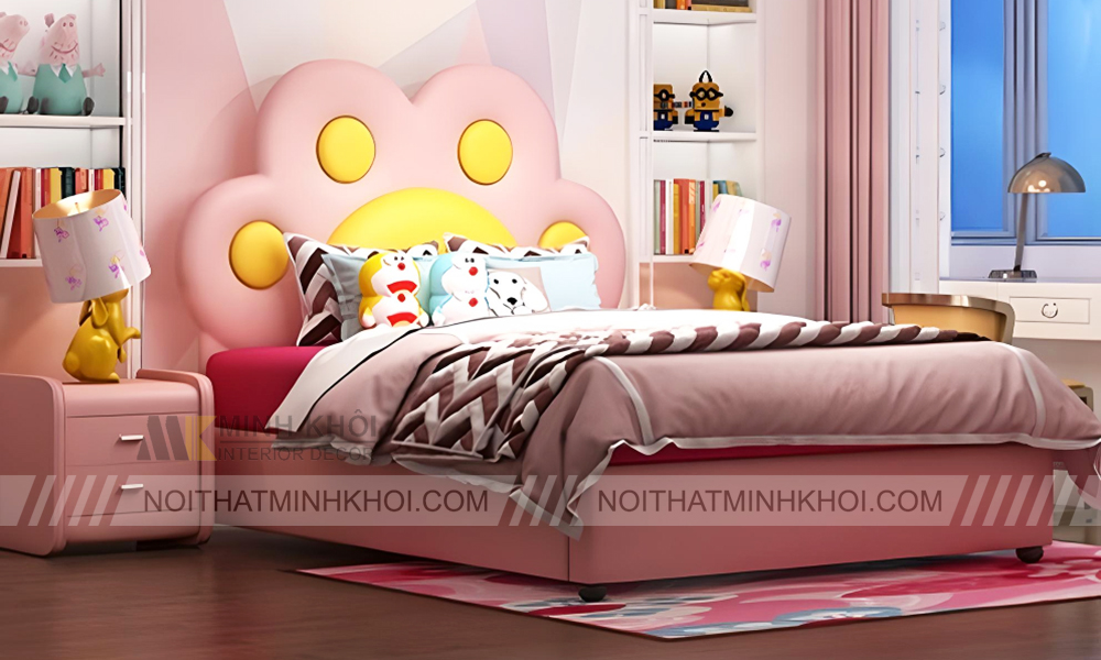 Giường công chúa khung gỗ hình bàn chân chó mèo đáng yêu