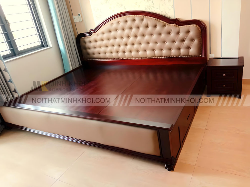 Giường đẹp gỗ căm xe bọc nệm cao cấp - GN1028