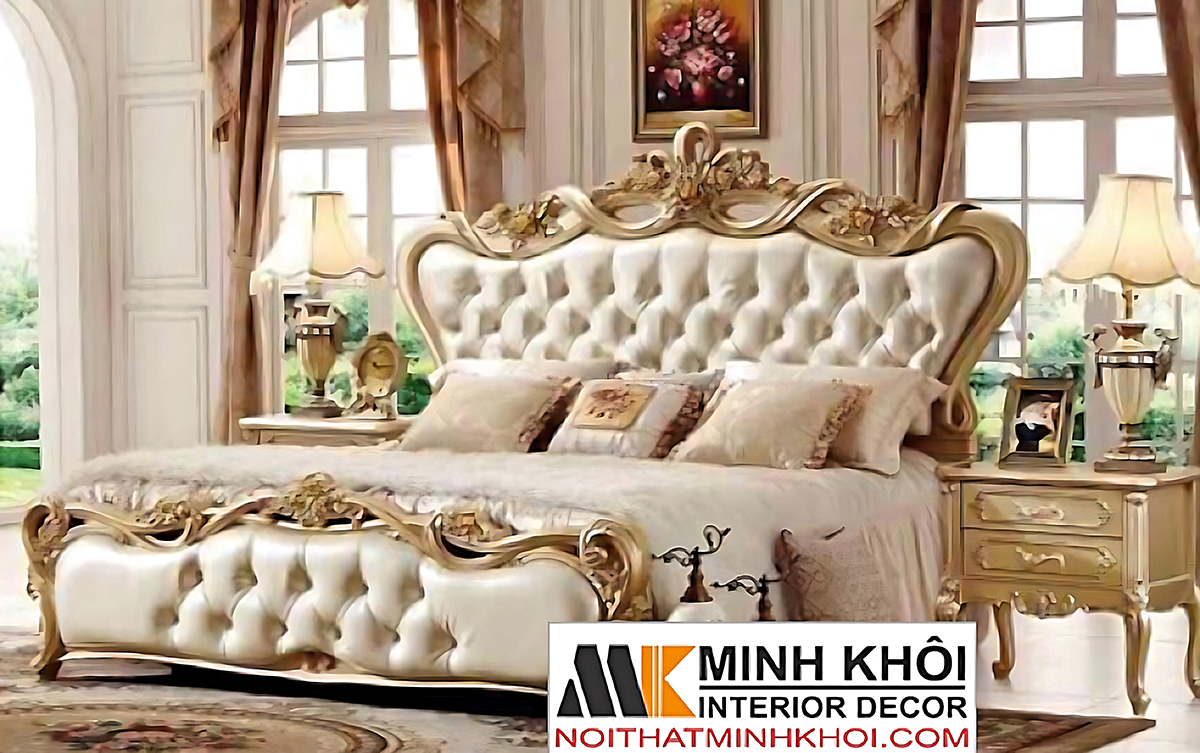 Giường Đẹp Tân Cổ Điển Nhũ Vàng Cao Cấp - GN1029