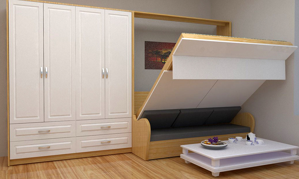 Giường gấp thông minh kết hợp với tủ quần áo.