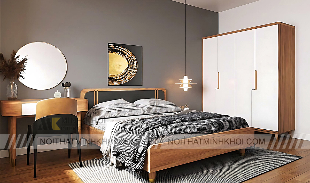 Giường Gỗ Công Nghiệp Vân Gỗ Sồi Hiện Đại - GN023