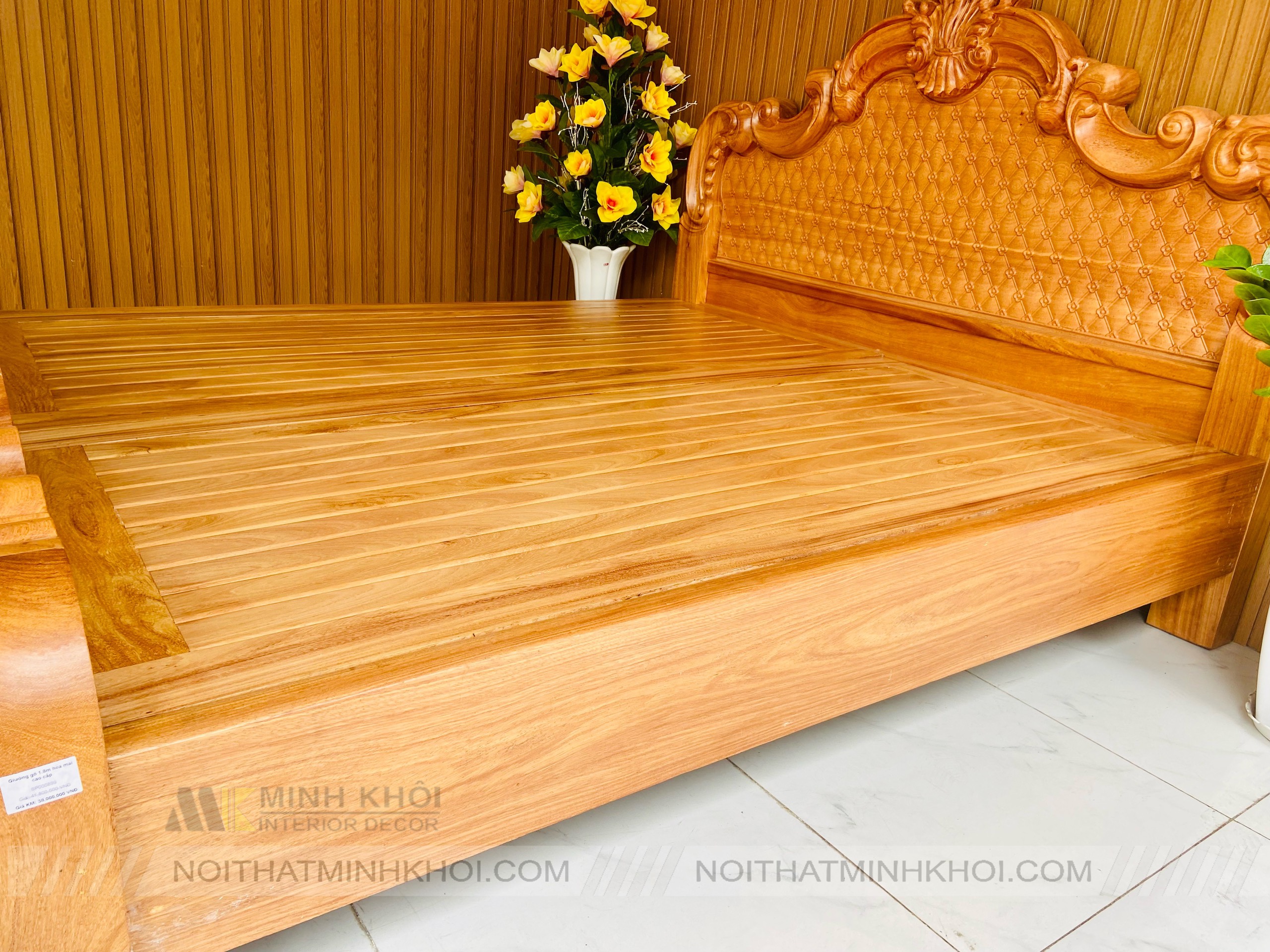  Giường Gõ Đỏ Hoa Mai Cao Cấp 1M8 - GN353