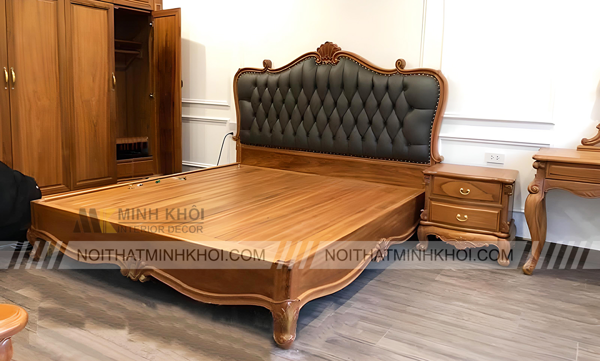 Giường Gõ Đỏ Tân Cổ Điển Bọc Nệm - GN169