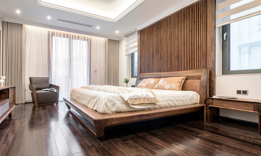 Giường gỗ óc chó bền đẹp thẩm mỹ