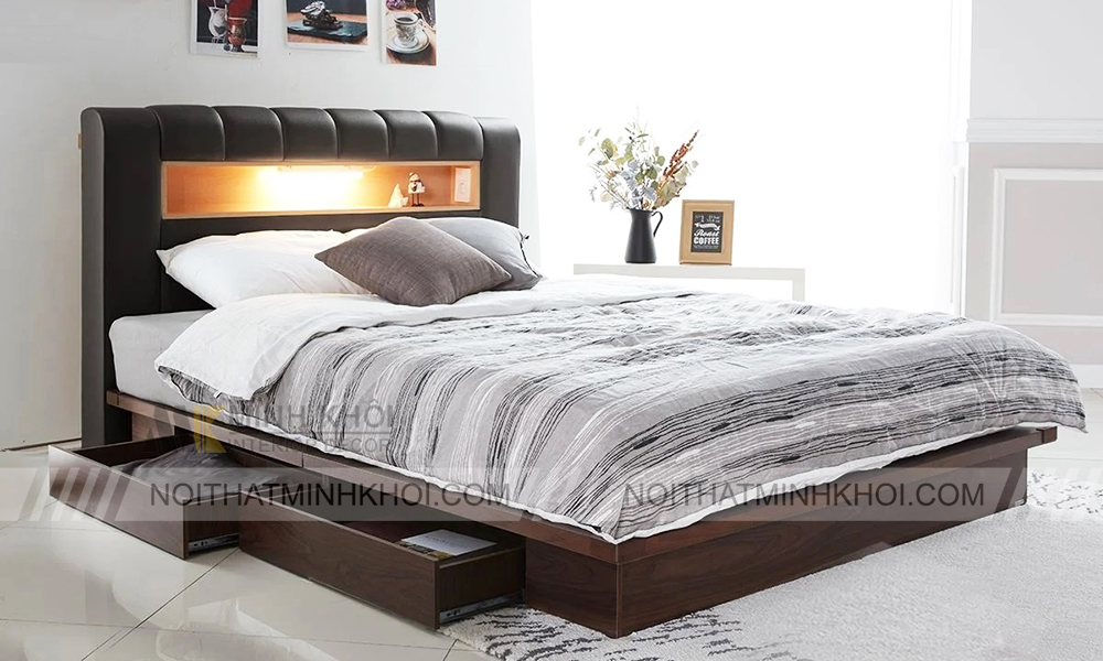 Giường Hàn Quốc Da PU với Đèn LED