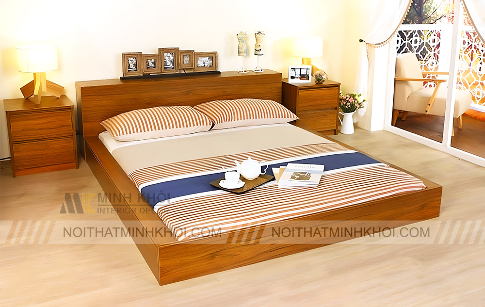 Giường hàn quốc dạng bệt với tủ đầu giường