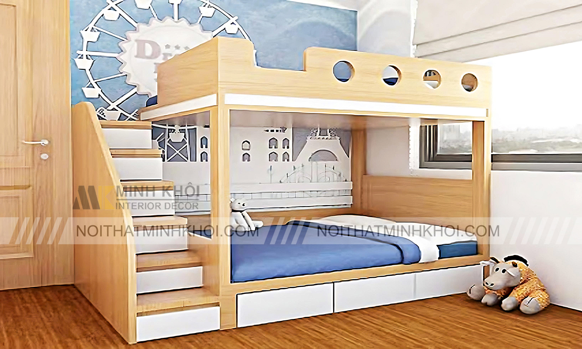 Giường ngủ 2 tầng gỗ công nghiệp thiết kế đơn giản