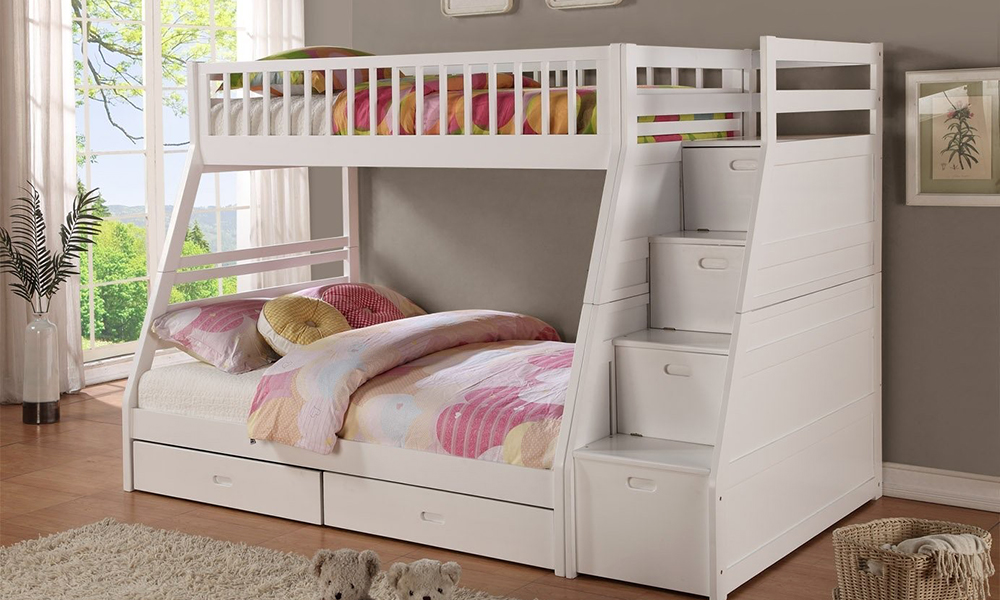 Giường ngủ 2 tầng màu trắng trẻ trung thanh lịch