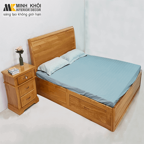 Giường ngủ đẹp, đơn giản có hộc kéo Gỗ Sồi Mỹ - GN1026