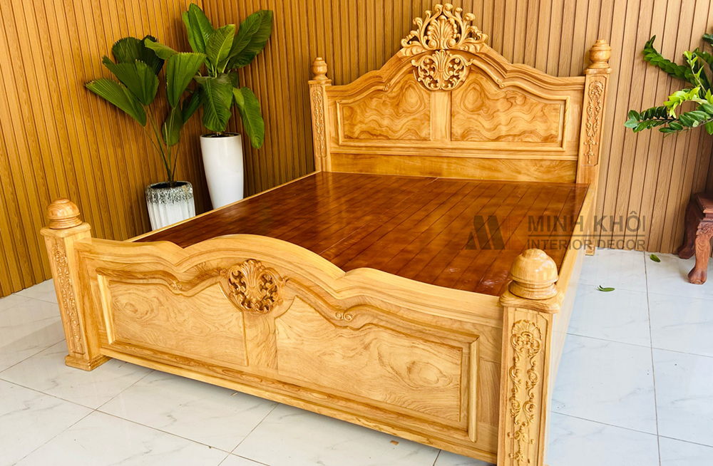 Giường Ngủ Gỗ Gõ Đỏ Chạm Lan Tây - GN436
