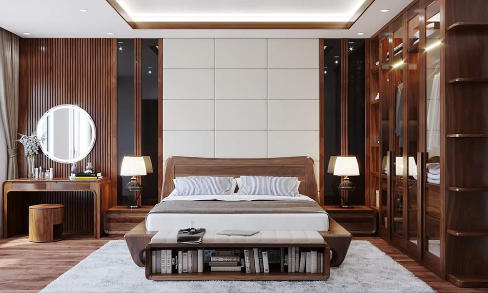 Giường ngủ gỗ óc chó cho phòng ngủ đẳng cấp