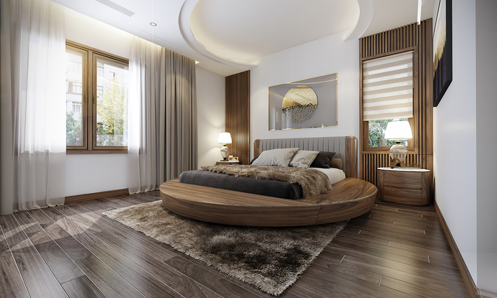 Giường ngủ gỗ óc chó dạng tròn độc đáo