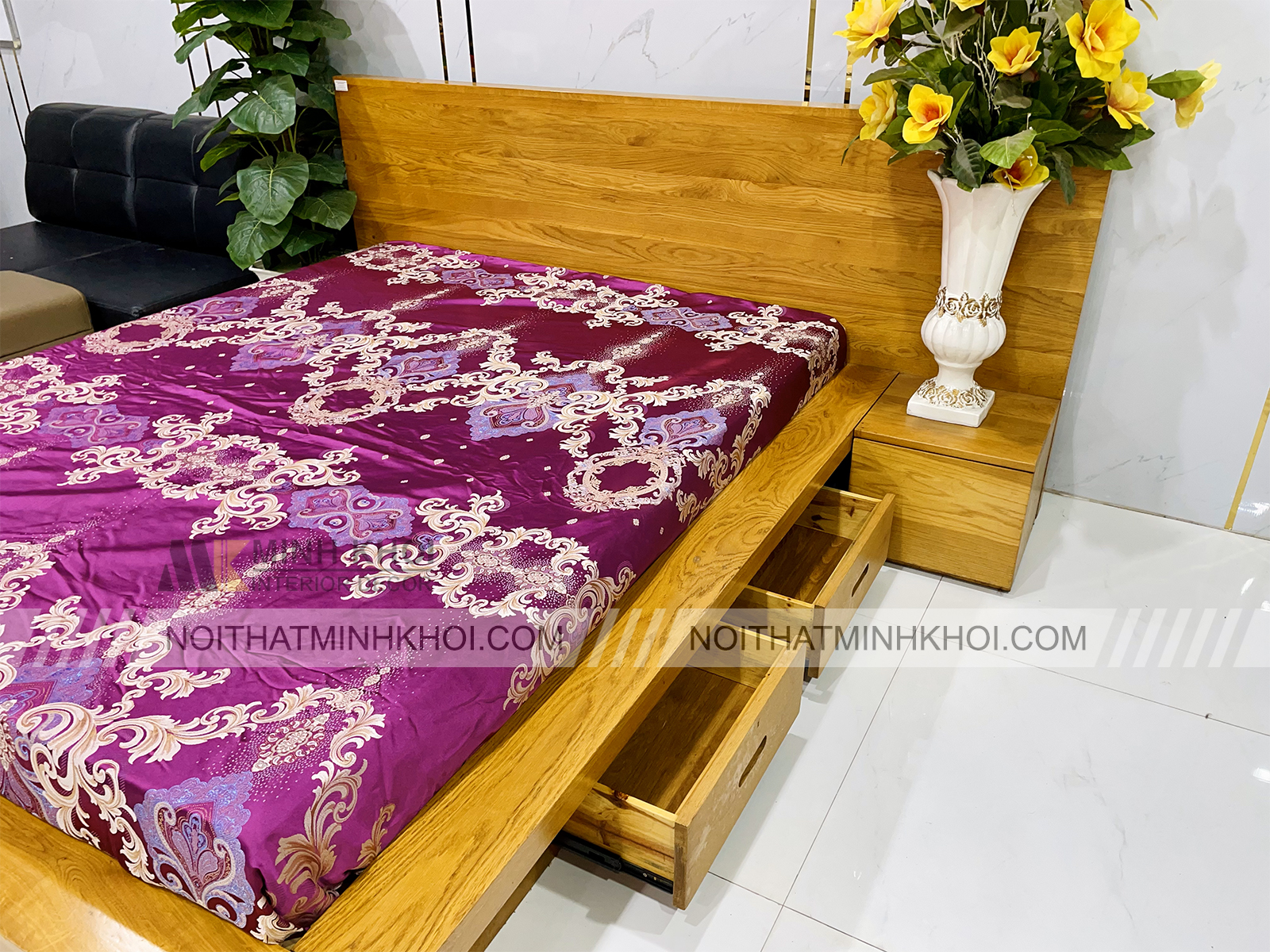 Giường Ngủ Kiểu Nhật Có Hộc Kéo Gỗ Sồi Tự Nhiên - GN503