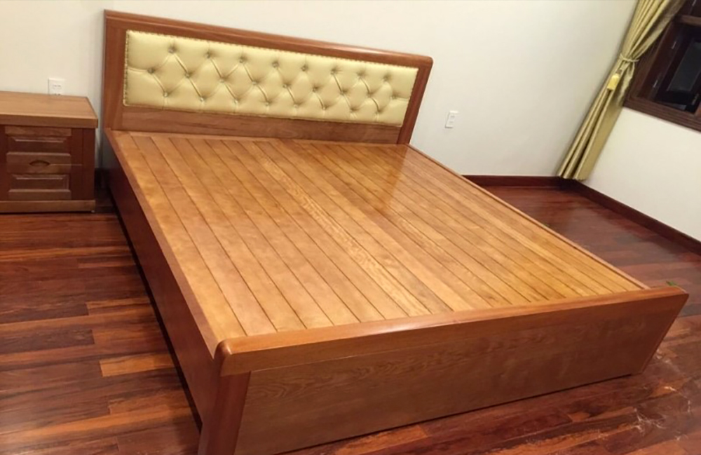 Giường ngủ gỗ xoan đào bọc nệm hiện đại