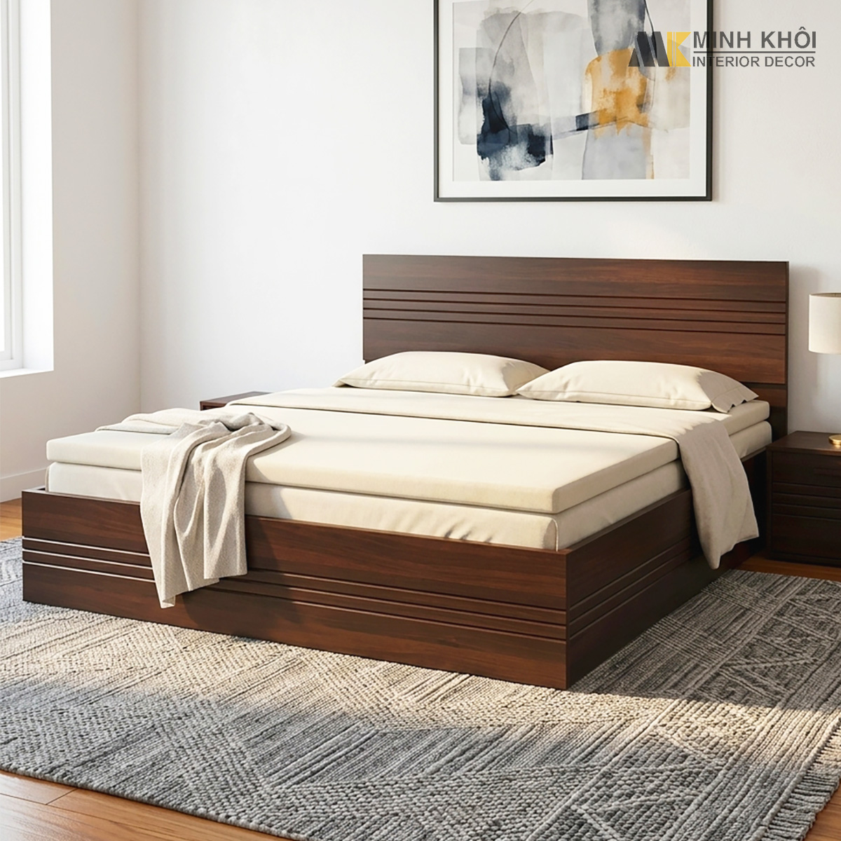 Giường kiểu Nhật có tựa đầu cao để gia chủ có thể thoải mái tựa lưng vào khi sử dụng