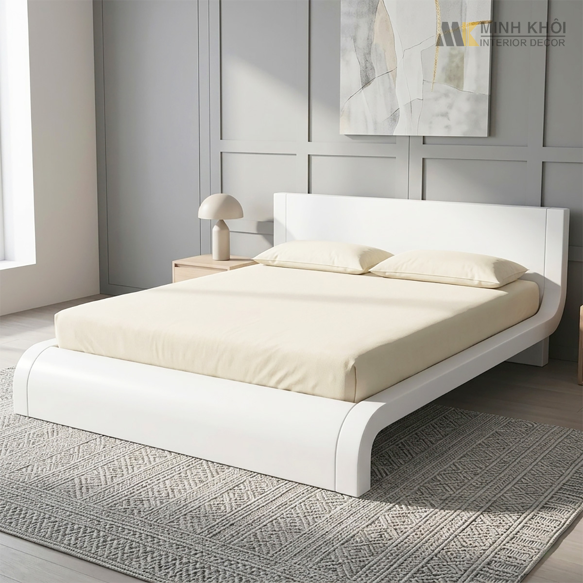 Giường Ngủ Gỗ Xoan Đào Hiện Đại Màu Trắng - GN420