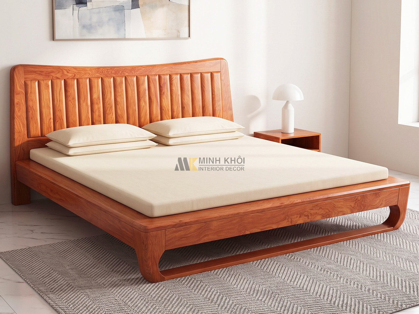 Giường Ngủ Gỗ Phủ Hương Đá Chân Quỳ Kiểu Nhật - GN957