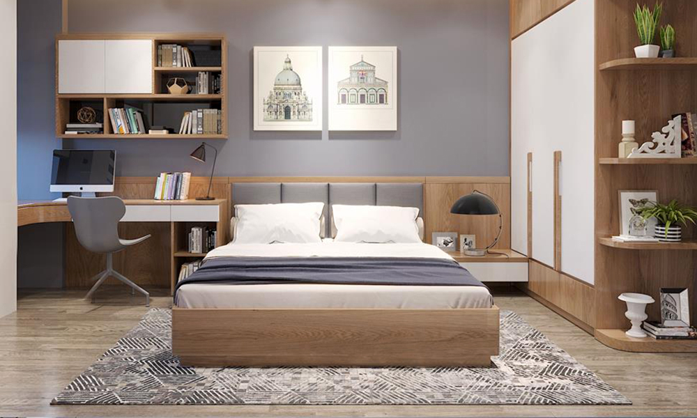 Giường ngủ kết hợp bàn học gỗ tự nhiên