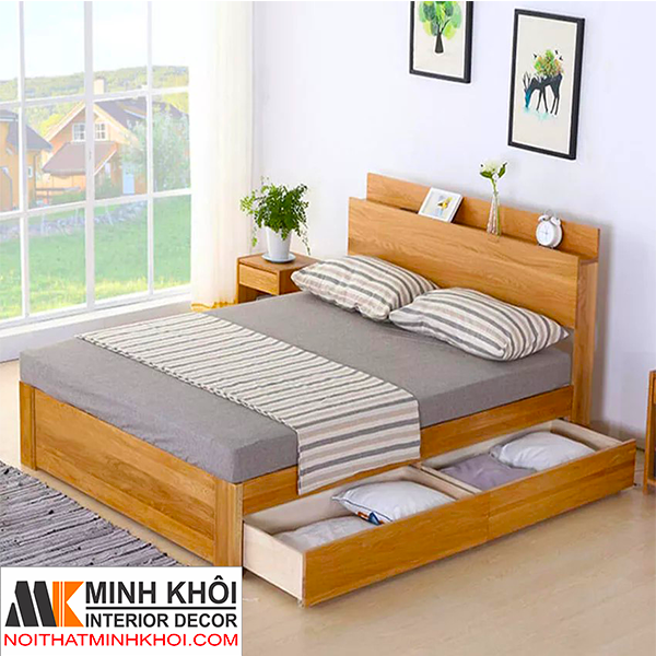 Giường ngủ kiểu Nhật có hộc kéo gỗ sồi tự nhiên