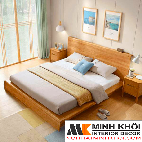 Giường ngủ kiểu Nhật có hộc kéo gỗ sồi tự nhiên