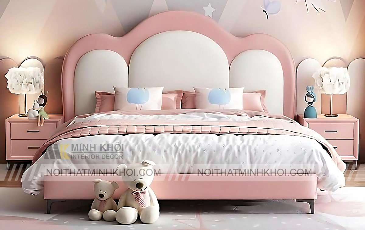 Giường Ngủ Màu Hồng Đẹp Cho Bé - GTE025