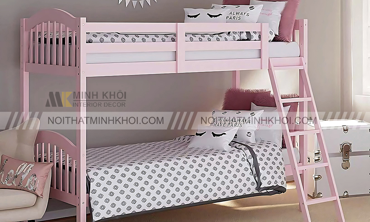 Giường ngủ màu hồng gỗ công nghiệp bền đẹp