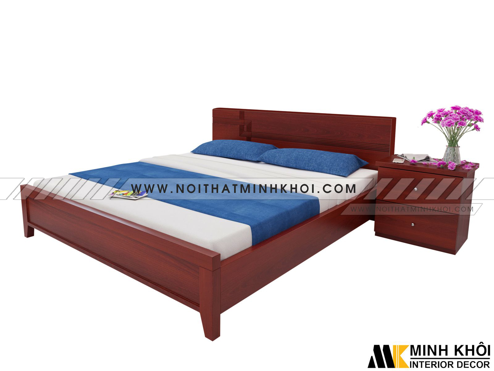 Giường Ngủ Đẹp Màu Nâu Cánh Gián Gỗ MDF-GN901
