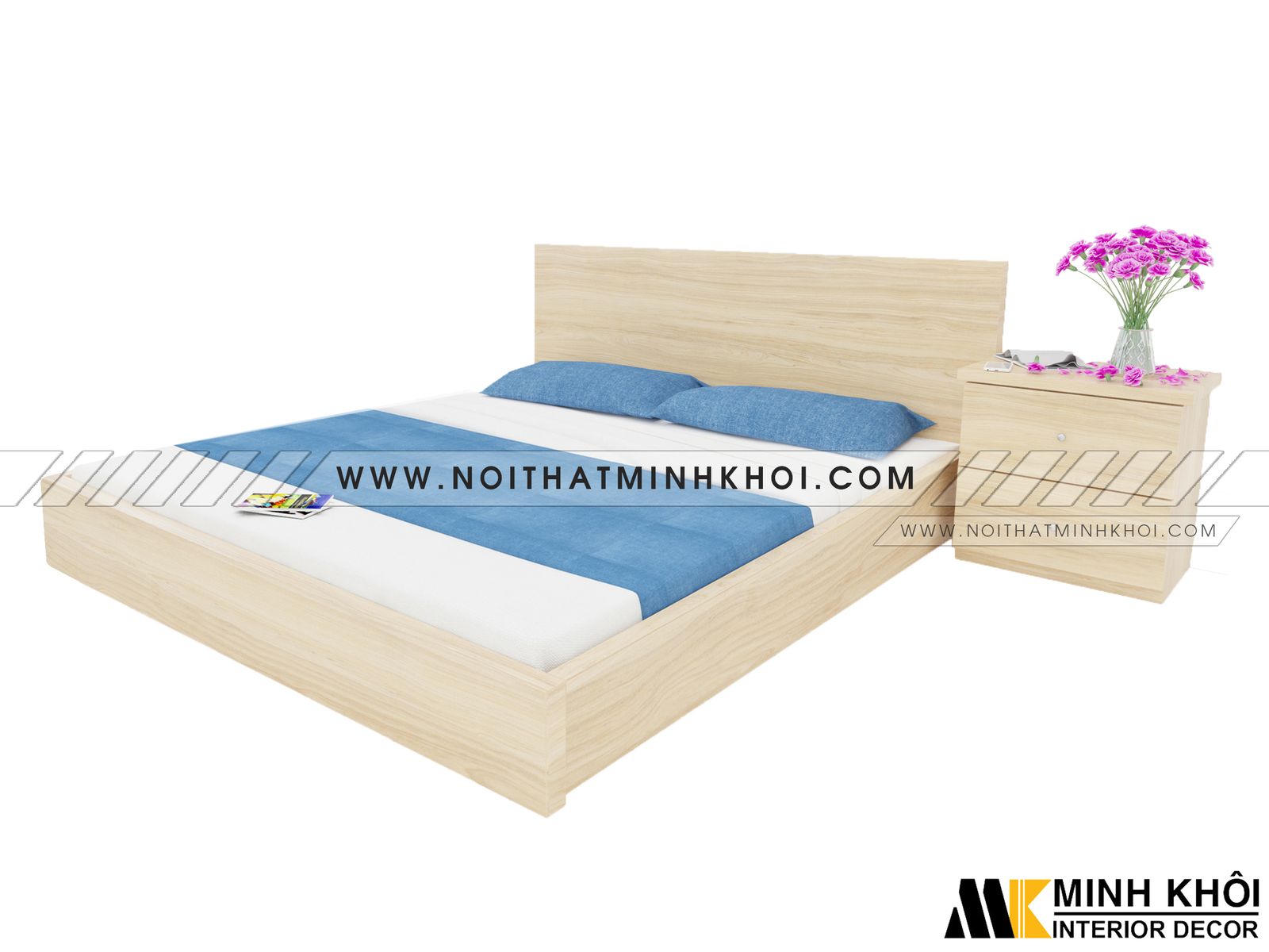 Giường Ngủ Đẹp Màu Gỗ Sồi Chất Liệu MFC - GN906