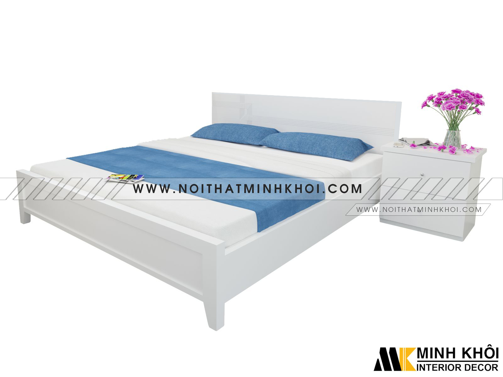 Giường Ngủ Màu Trắng Đẹp Giá Rẻ Chất Liệu MDF - GN912