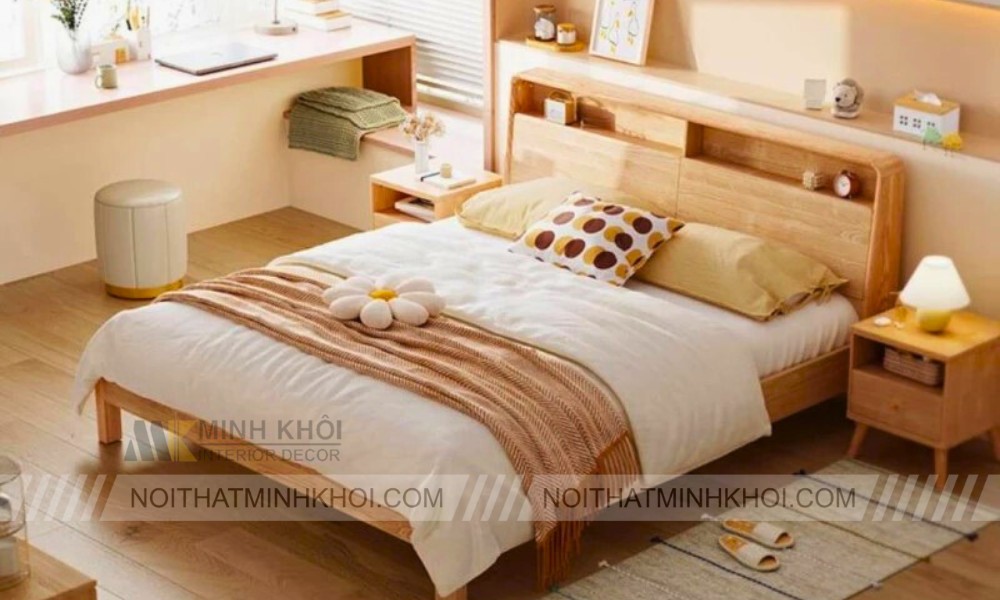 Giường ngủ phong cách Hàn Quốc kết hợp tủ lưu trữ