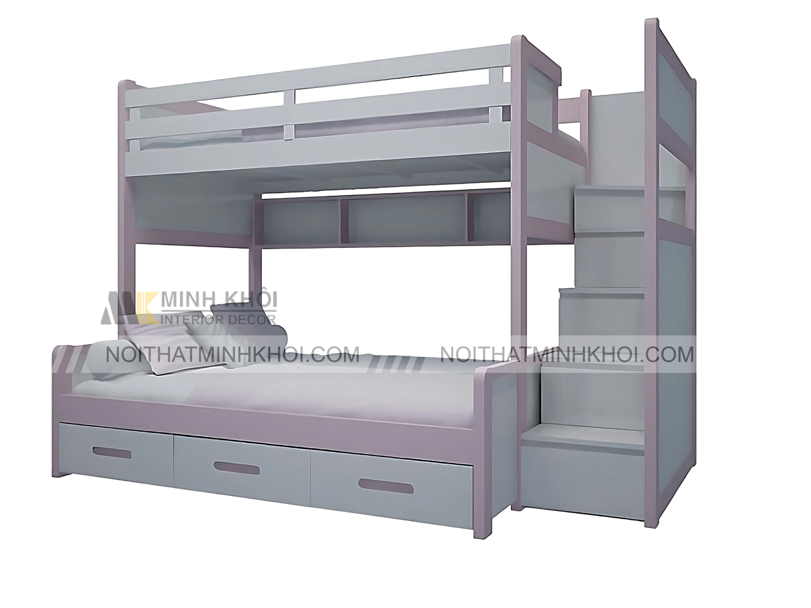 Giường Tầng Bật Thang Viền 3 Hộc Kéo - FCH150