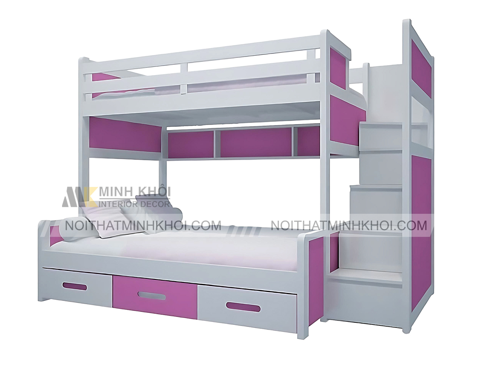 Giường Tầng Bật Thang Viền 3 Hộc Kéo - FCH150