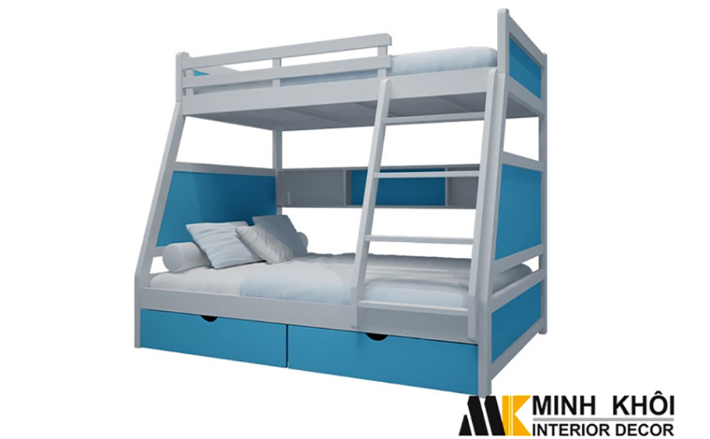 Giường Tầng Bé Trai Cầu Thang Màu Trắng Xanh - FCH147