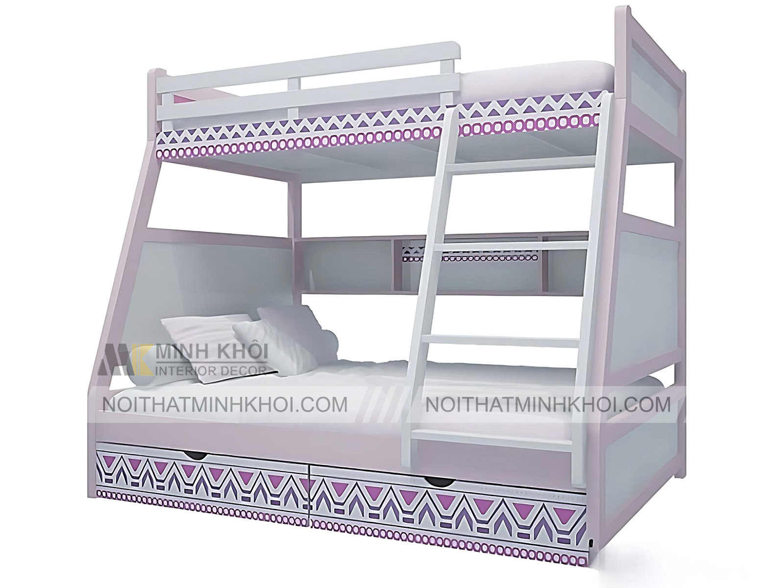 Giường Tầng Cầu Thang Viền Hoa Văn - FCH152