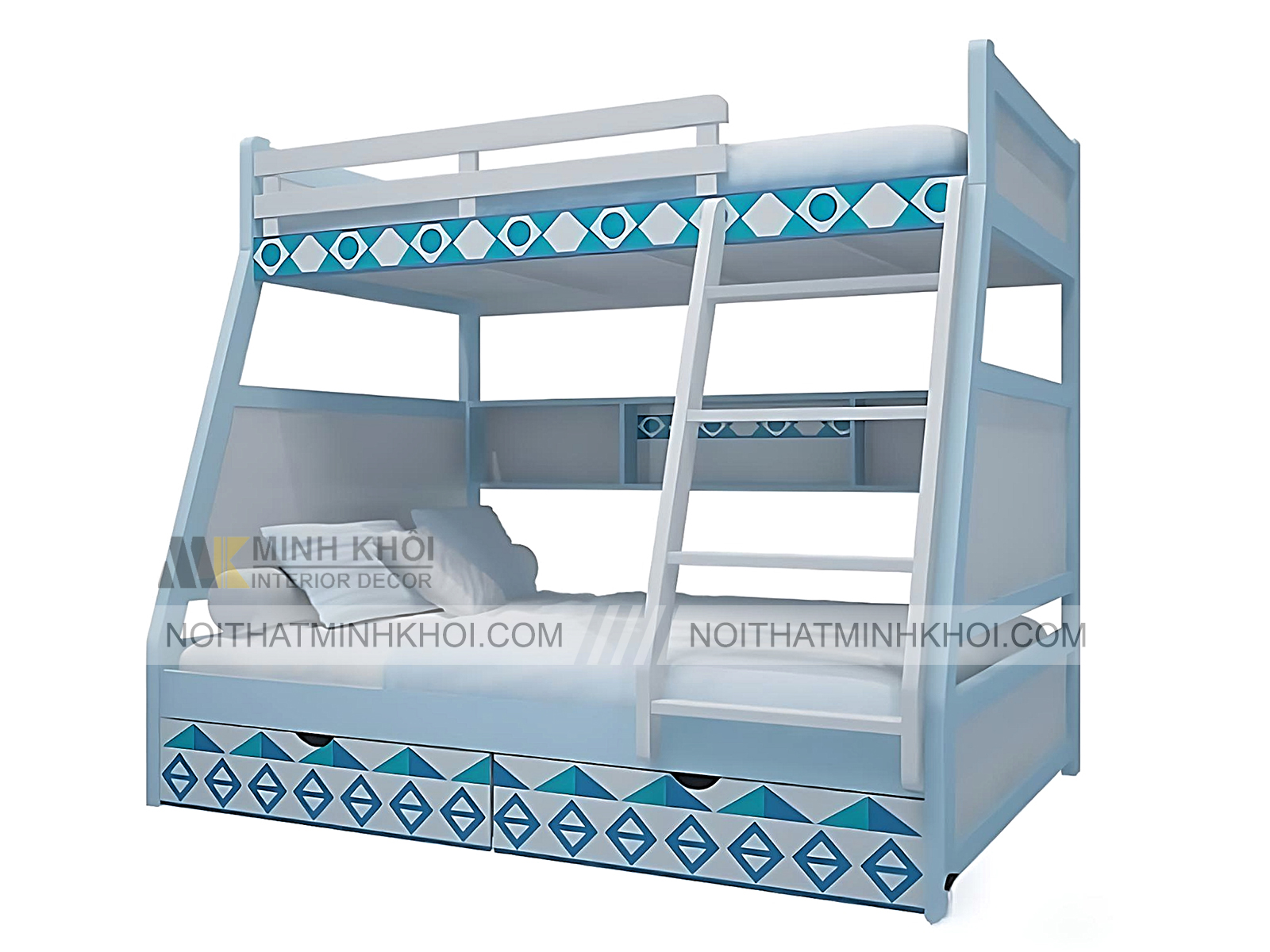 Giường Tầng Cầu Thang Viền Hoa Văn - FCH152