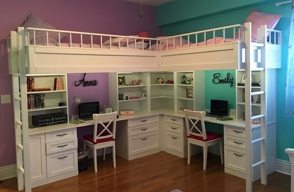 Giường tầng có bàn học góc chữ L cho bé trai