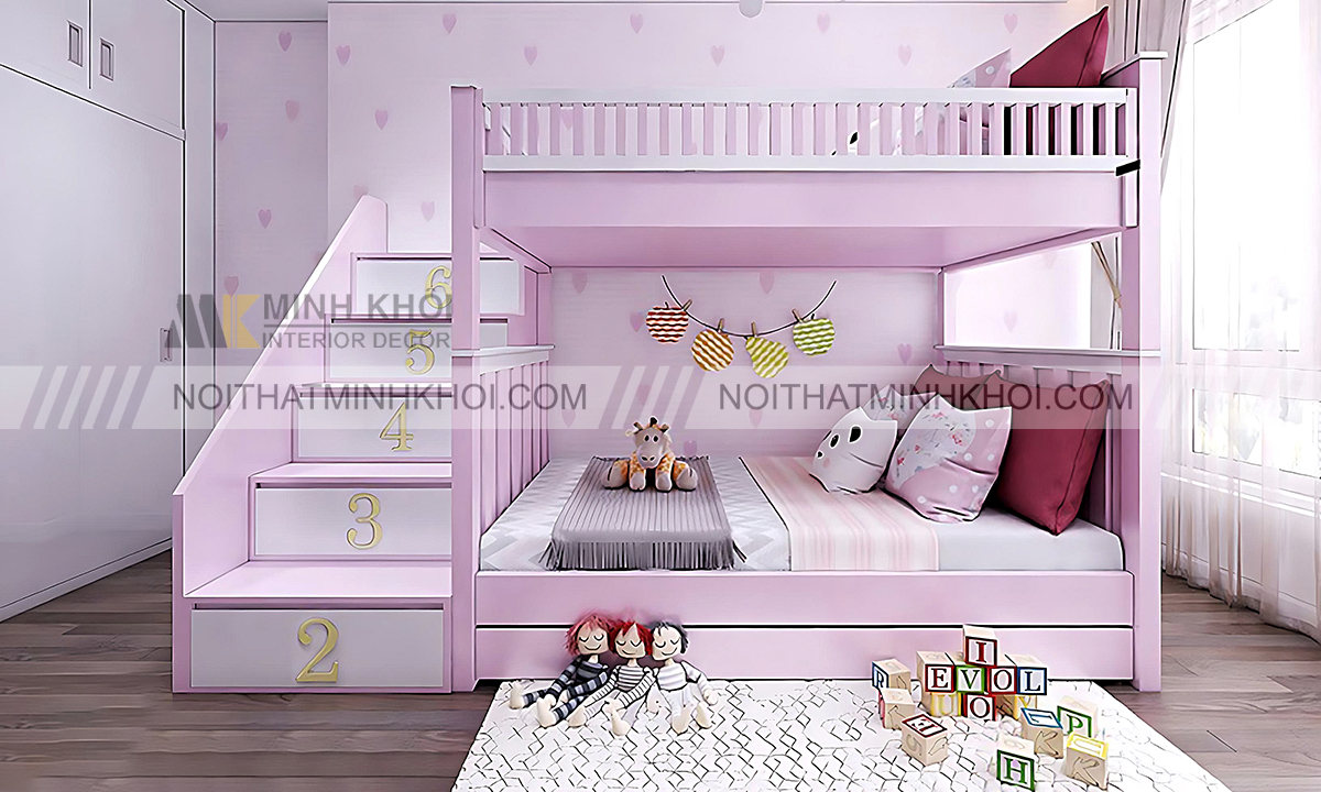 Giường tầng đẹp đơn giản cho bé gái
