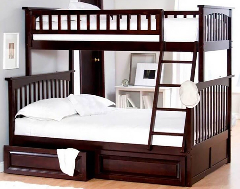 Giường tầng gỗ công nghiệp màu nâu trầm đa năng