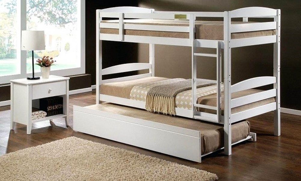 Giường tầng gỗ công nghiệp màu trắng sang trọng