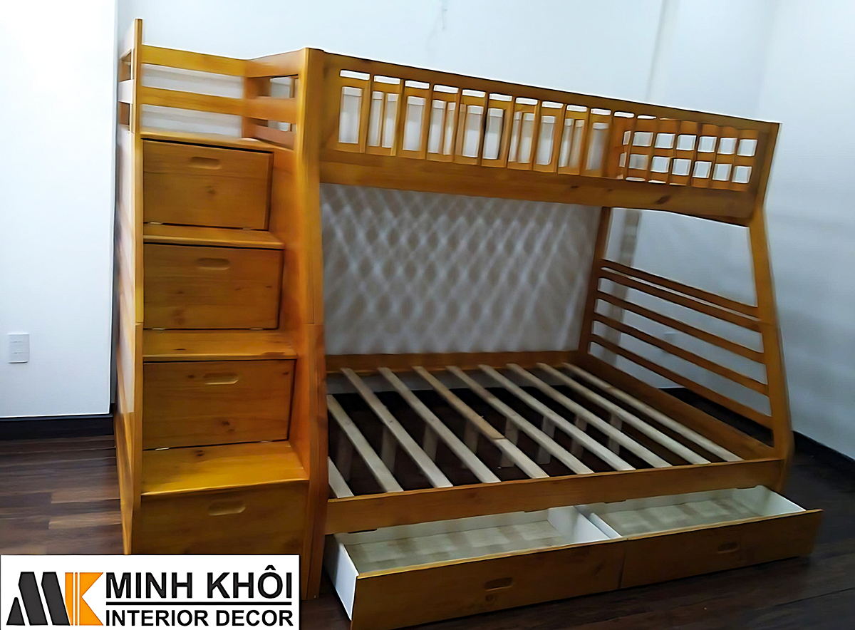 Giường Tầng Gỗ Xoan Đào Có Hộc Kéo - GT220