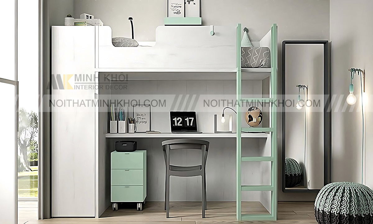 Mẫu giường tầng kết hợp tủ quần áo cho người lớn giúp tiết kiệm diện tích