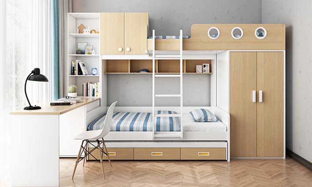 giường tầng kết hợp tủ quần áo và bàn học