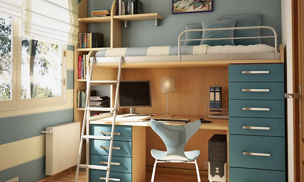 giường tầng kết hợp tủ quần áo và bàn học