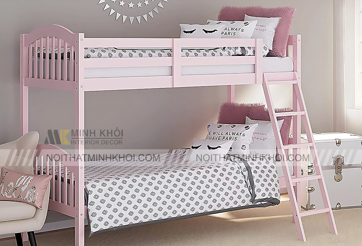 Giường tầng màu hồng đẹp cho bé gái: Giường tầng màu hồng đẹp không chỉ mang đến cho bé yêu của bạn không gian ngủ tiện nghi mà còn tạo nên sự trẻ trung và lãng mạn. Với màu hồng tươi sáng, kết hợp với đồ nội thất phù hợp, giường tầng sẽ giúp không gian phòng bé yêu trở nên hiện đại và đầy sáng tạo.