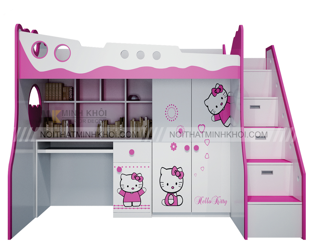 Bộ Phòng Ngủ Trẻ Em Màu Hồng 3 Trong 1 FCH91B