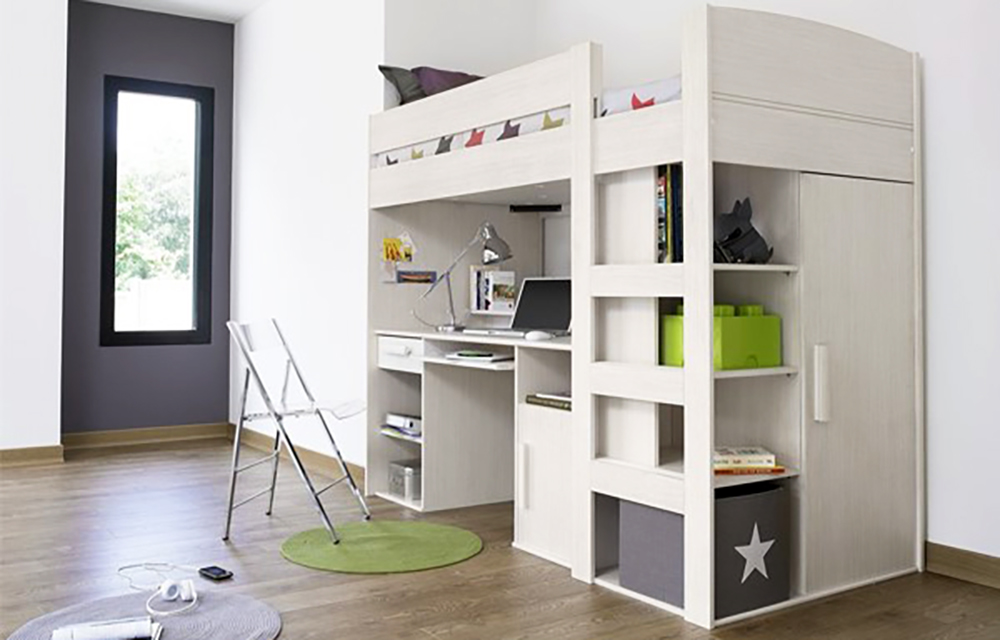 Giường tầng, tủ quần áo và bàn học hiện đại