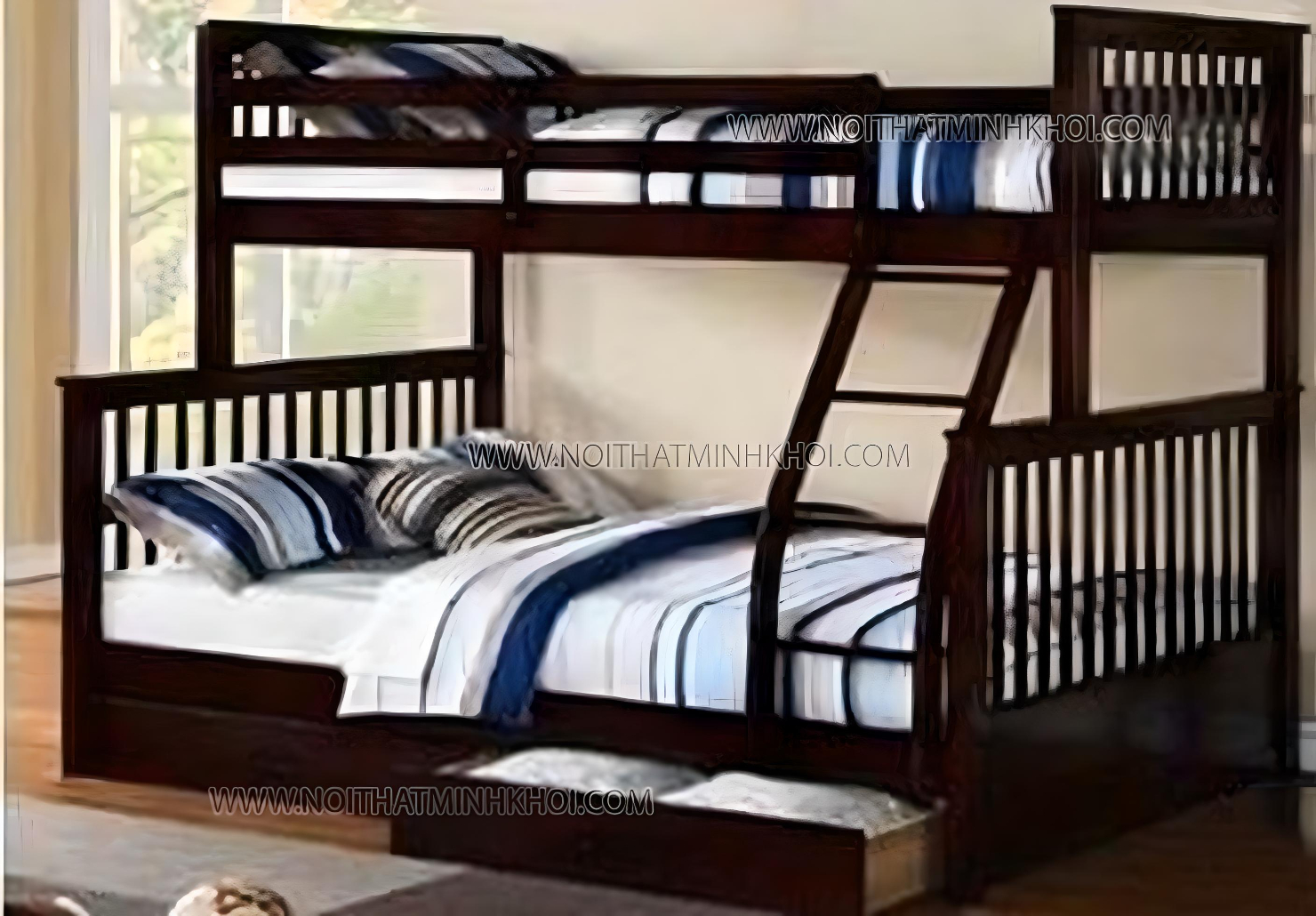 Giường 2 Tầng Màu Đen Gỗ Xoan Đào 1m-1m4 Có Hộc - GT211