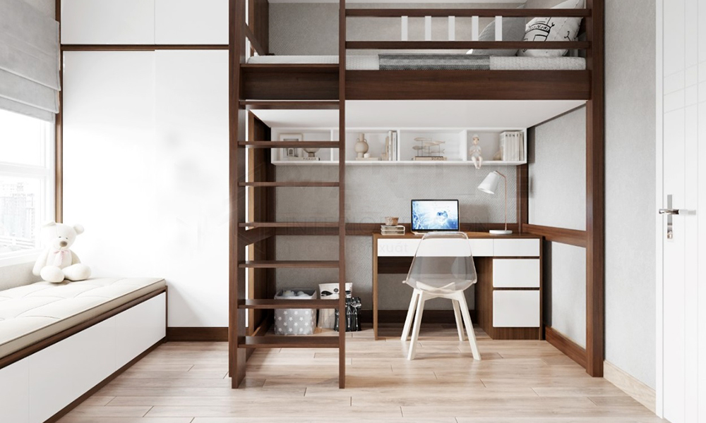 Mẫu giường thông minh kết hợp bàn học cho con hữu ích?